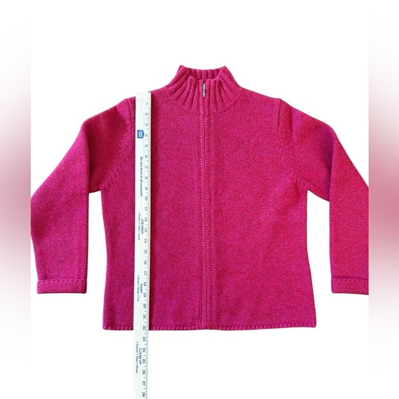 L.L. Bean Womens Knit Sweater Size M Reg Red Pink Marled Lambswool Angora Zip-Up - Picture 4 of 7